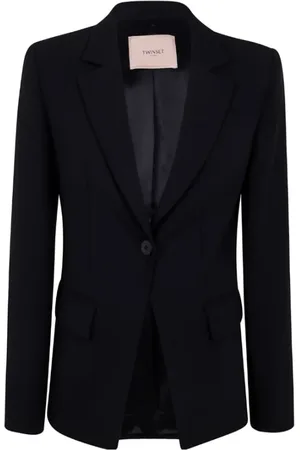 Twin-Set Jassen, Dames, Zwart, M, Zwarte Blazerjas met Bijpassende Knoop