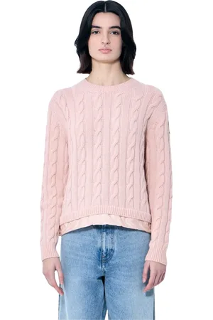 Moncler Truien, Dames, Roze, L, Wol, Kabel Gebreide Trui met Trekkoordzoom