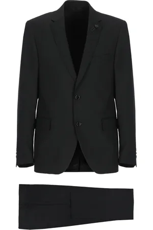 LARDINI Pakken, Heren, Zwart, 2Xl, Wol, Zwart wollen pak met iconische pin