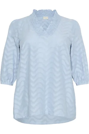 Kaffe Blouses & Shirts, Dames, Blauw, 7Xl, Zachte Chambray Blouse met ¾ Mouwen