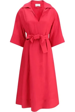 P.A.R.O.S.H. Kleedjes, Dames, Rood, S, Elegante Midi Jurk met V-hals