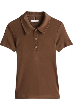 Tommy Hilfiger Tops, Dames, Bruin, M, Slim Fit Lyocell Polo Shirt