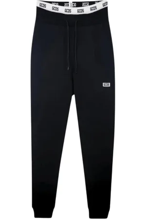 GCDS Broeken, Dames, Zwart, S, Katoen, Zwarte Katoenen Joggers met Witte Elastische Tailleband