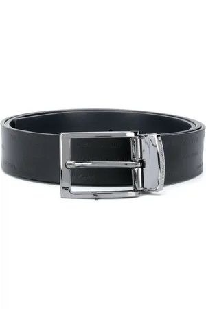 Emporio Armani Accessoires, Heren, Blauw, ONE Size, Blauw Leren Vierkante Gesp Riem