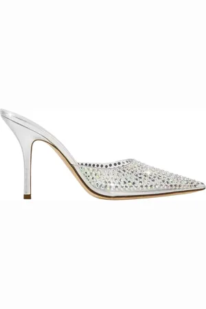 PARIS TEXAS Schoenen, Dames, Grijs, 37 1/2 EU, Leer, Kristalversierde transparante muiltjes