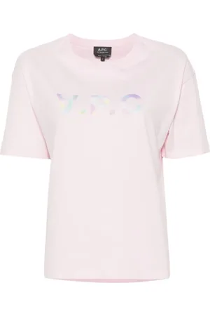 A.P.C. Tops, Dames, Roze, M, Katoen, Roze T-shirt Straight Cut
