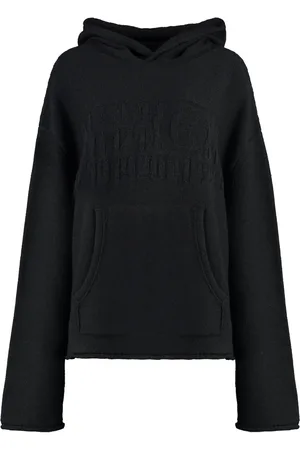 Maison Margiela Truien, Dames, Zwart, M, Wol, Gebreide wollen hoodie met opgerolde randen