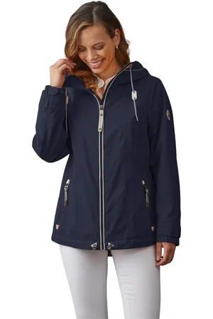 MANGO Jassen, Dames, Blauw, M, Moderne Fit Navy Jas met Capuchon