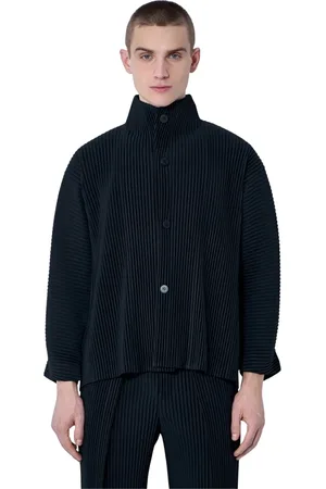 Issey Miyake Jassen, Heren, Zwart, XL, Polyester, Geplooide Staande Kraag Jas