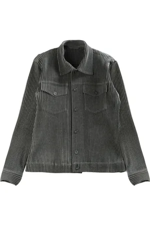 Issey Miyake Jassen, Heren, Grijs, L, Grijze Plissé Jassen met Veter aan de Voorkant