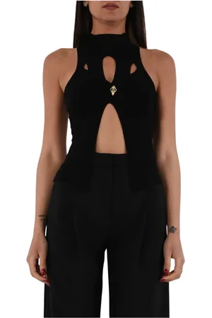 Elisabetta Franchi Tops, Dames, Zwart, XL, Geribbelde tanktop met cut-out