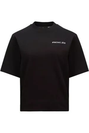 Moncler Tops, Dames, Zwart, M, Katoen, Zwart Katoenen Jersey T-shirt met Ronde Hals