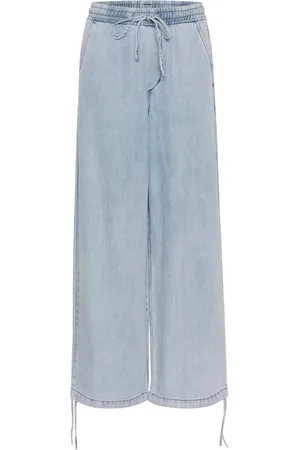Gestuz Jeans, Dames, Blauw, L, Hoge taille wijde pijpen broek lichtblauw