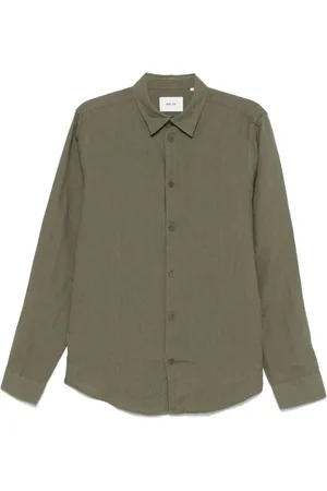 NN.07 Overhemden, Heren, Groen, XL, Linnen, Olijfgroene Geknoopte Overhemd