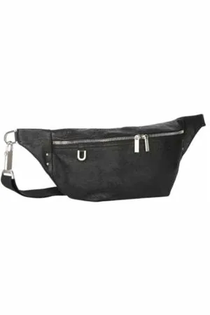 Rick Owens Tassen, unisex, Zwart, ONE Size, Katoen, Zwarte leren heuptas van met zakken met ritssluiting