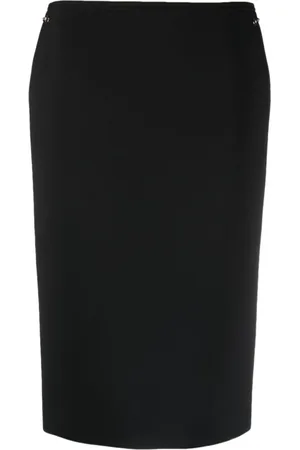Gucci Rokken, Dames, Zwart, S, Wol, Horsebit wollen midi-rok