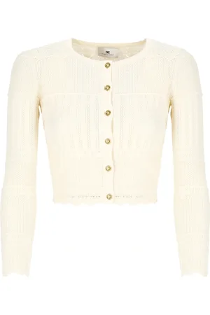 Elisabetta Franchi Truien, Dames, , S, Ivoor Viscose Sweater met Knopen