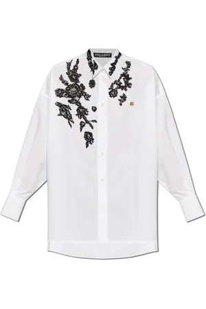 Dolce & Gabbana Blouses & Shirts, Dames, Wit, XS, Katoen, Overhemd met bloemenpatroon