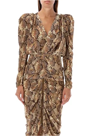Isabel Marant Blouses & Shirts, Dames, Bruin, S, Slangenprint V-hals top Sand Aw 24