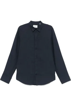 NN.07 Overhemden, Heren, Blauw, M, Linnen, Enzo Overhemd - Marineblauwe Details