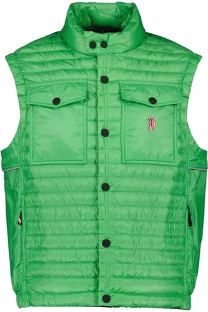 Moncler Jassen, Heren, Groen, L, Mouwloze Gewatteerde Bodywarmer met Hoge Kraag