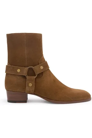 Saint Laurent Schoenen, Dames, Bruin, 39 1/2 EU, Leer, Wyatt Harness Enkellaarsjes