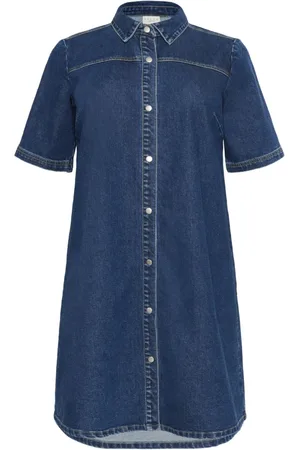 Kaffe Kleedjes, Dames, Blauw, 6Xl, Denim, Denim Jurk met ½ Mouwen