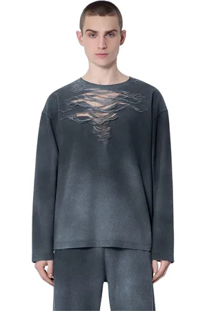 Diesel Truien, Heren, Grijs, M, Katoen, Gedistresseerde Katoenmix Ronde Hals Sweater
