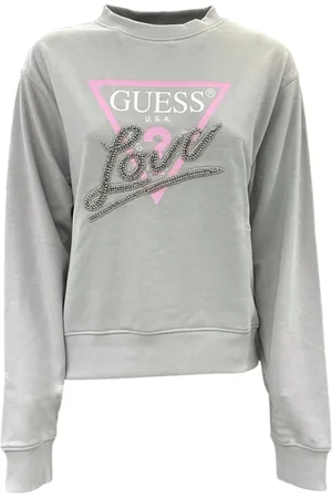 Guess Sweatshirts & Hoodies, Dames, Grijs, M, Katoen, Love Triangle Lange Mouw Sweatshirt