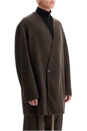 FEAR OF GOD Mantels, Heren, Bruin, L, Wol, Moderne dubbelrijige kraagloze wollen blazer