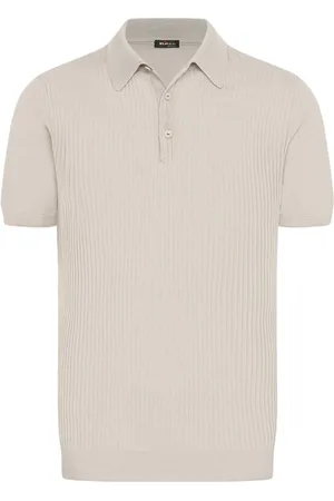 Kiton Tops, Heren, Grijs, S, Katoen, Gebreid katoenen poloshirt
