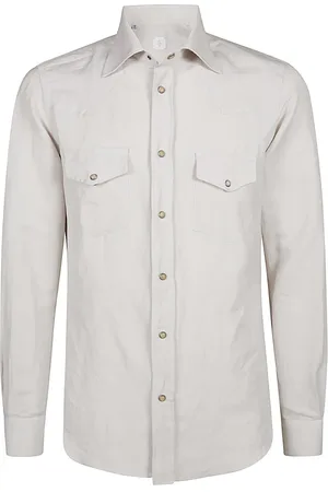ELEVENTY Overhemden, Heren, Wit, M, Katoen, Slim Fit Katoen Linnen Overhemd