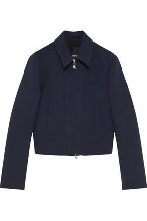 Patrizia Pepe Jassen, Dames, Blauw, S, Polyester, Blauwe Cropped Crêpe Jas met Fly Rits