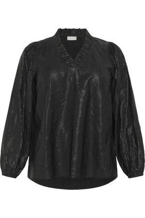 Kaffe Blouses & Shirts, Dames, Zwart, 5Xl, Vrouwelijke V-hals Blouse Zwart Diep