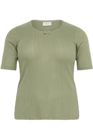 Kaffe Tops, Dames, Groen, S, Katoen, Vrouwelijk Pointelle T-shirt in Oil