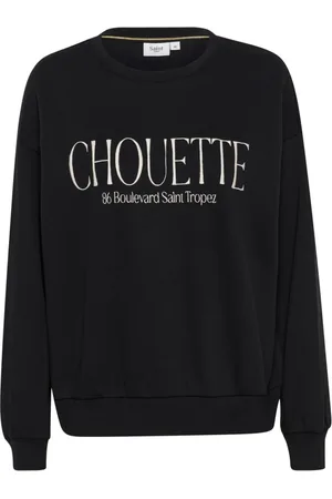 Saint Tropez Sweatshirts & Hoodies, Dames, Zwart, L, Katoen, Zwarte Sweatshirt met Slimme Borduurwerk
