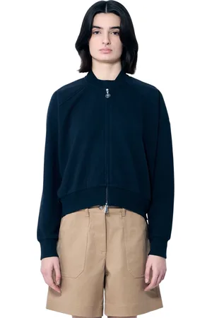 Moncler Sweatshirts & Hoodies, Dames, Blauw, S, Katoen, Cotton Zip-Up Sweatshirt met Logo Patch