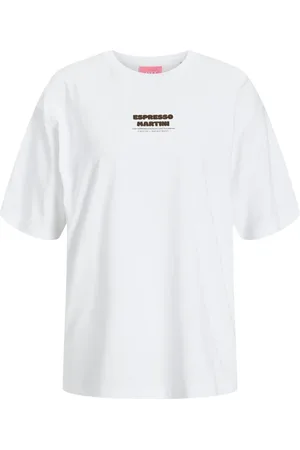 JACK & JONES Tops, Dames, Wit, L, Losse Tee Bright /Espresso Martini