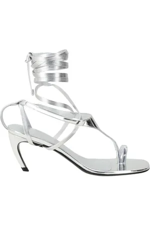 The Attico Schoenen, Dames, Grijs, 40 EU, Vierkante Teen Flip-Flop Sandalen met Sculpturale Hak