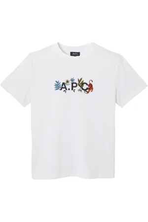 A.P.C. Tops, Heren, Wit, L, Katoen, Floral Logo T-Shirt