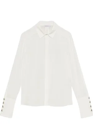 Patrizia Pepe Blouses & Shirts, Dames, Wit, M, Stijlvolle High Cuff Fly Shirt