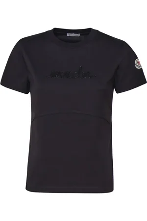 Moncler Tops, Dames, Zwart, M, Katoen, Zwart T-shirt van katoen met kralenlogo