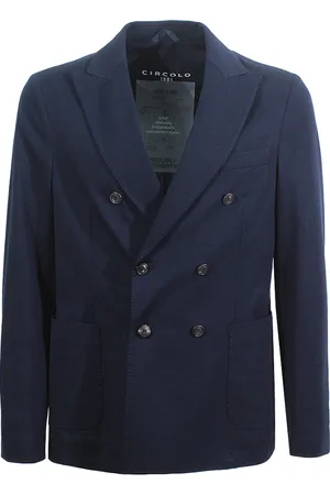 Circolo Jassen, Heren, Blauw, M, Katoen, Blauw Peak Revers Jas Italiaanse Stijl