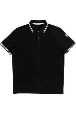 Moncler Tops, Heren, Zwart, L, Katoen, Zwart poloshirt met witte strepen