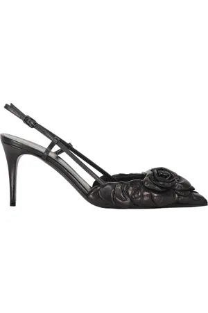 VALENTINO GARAVANI Schoenen, Dames, Zwart, 35 1/2 EU, Leer, Bloemige Pointy Toe Slingback Pumps