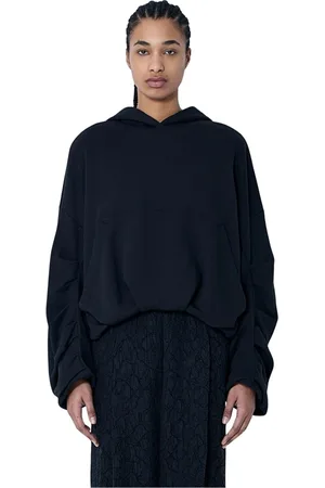 DRIES VAN NOTEN Sweatshirts & Hoodies, Dames, Zwart, S, Katoen, Katoenen Hoodie met Kangoeroezak
