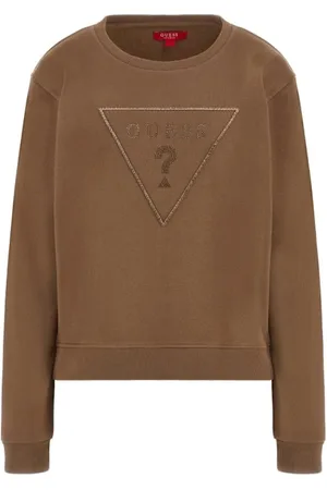 Guess Sweatshirts & Hoodies, Dames, Bruin, L, Katoen, Logo Strass Longsleeve T-shirt