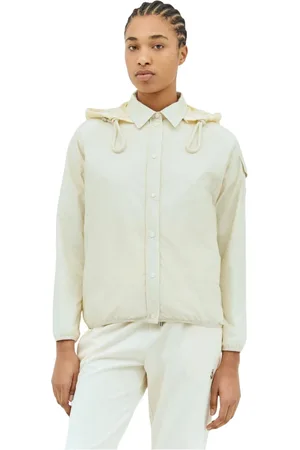 Moncler Jassen, Dames, , M, Gewatteerd overhemdjack met afneembare capuchon