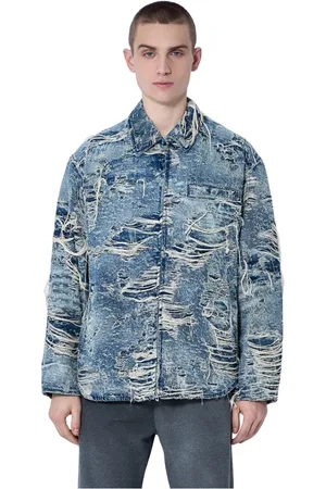 Diesel Jassen, Heren, Blauw, M, Denim, Gedistresseerde Denimjas met Ritssluiting