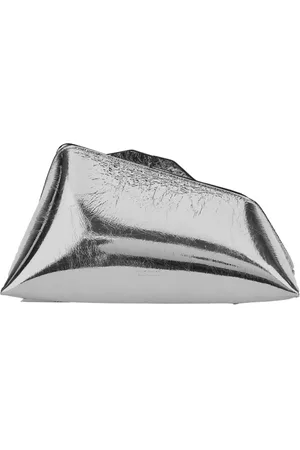The Attico Tassen, Dames, Grijs, ONE Size, Metallic Clutch met Asymmetrisch Ontwerp